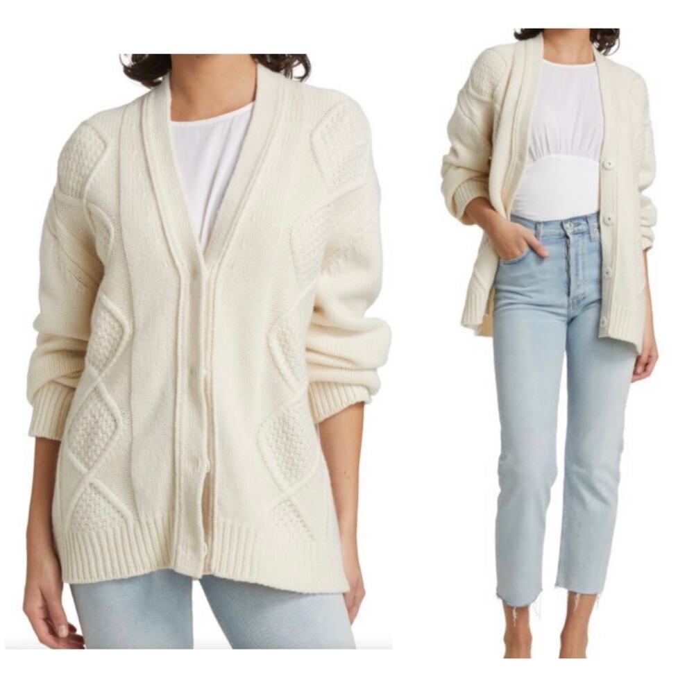 ATM Anthony Thomas Melillo Merino Wool Cable Knit Cardigan Size XS Cream